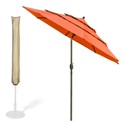 10 Ft 3 Tier Patio Umbrella with Protective Cover Crank Push to Tilt Hotel