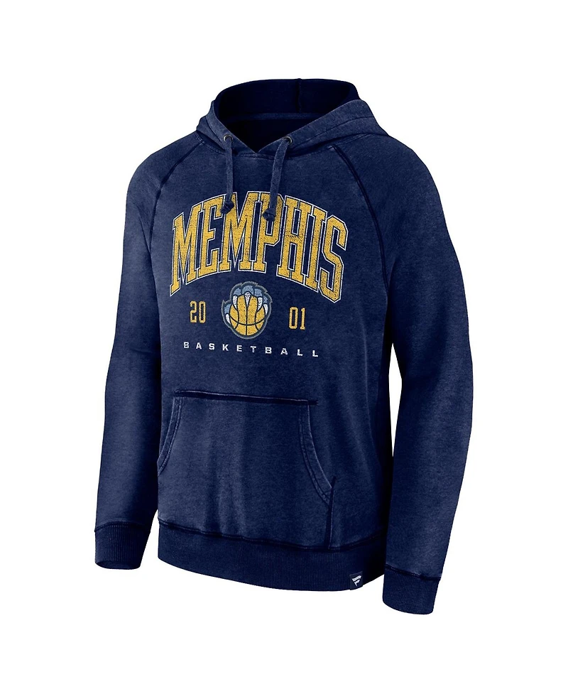 Men's Fanatics Heather Navy Distressed Memphis Grizzlies Foul Trouble Snow Wash Raglan Pullover Hoodie