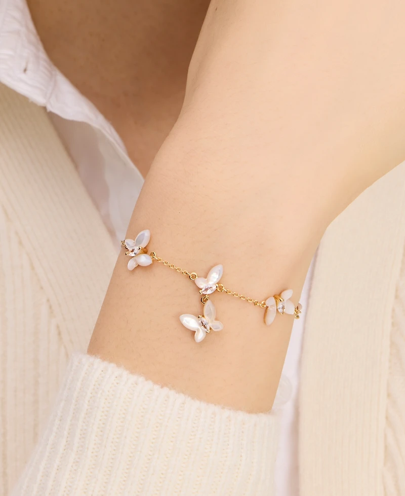 Kate Spade New York Gold-Tone Cubic Zirconia & Mother-of-Pearl Butterfly Link Bracelet