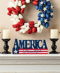 Glitzhome 14" L Patriotic, Americana Wooden America Table Decor