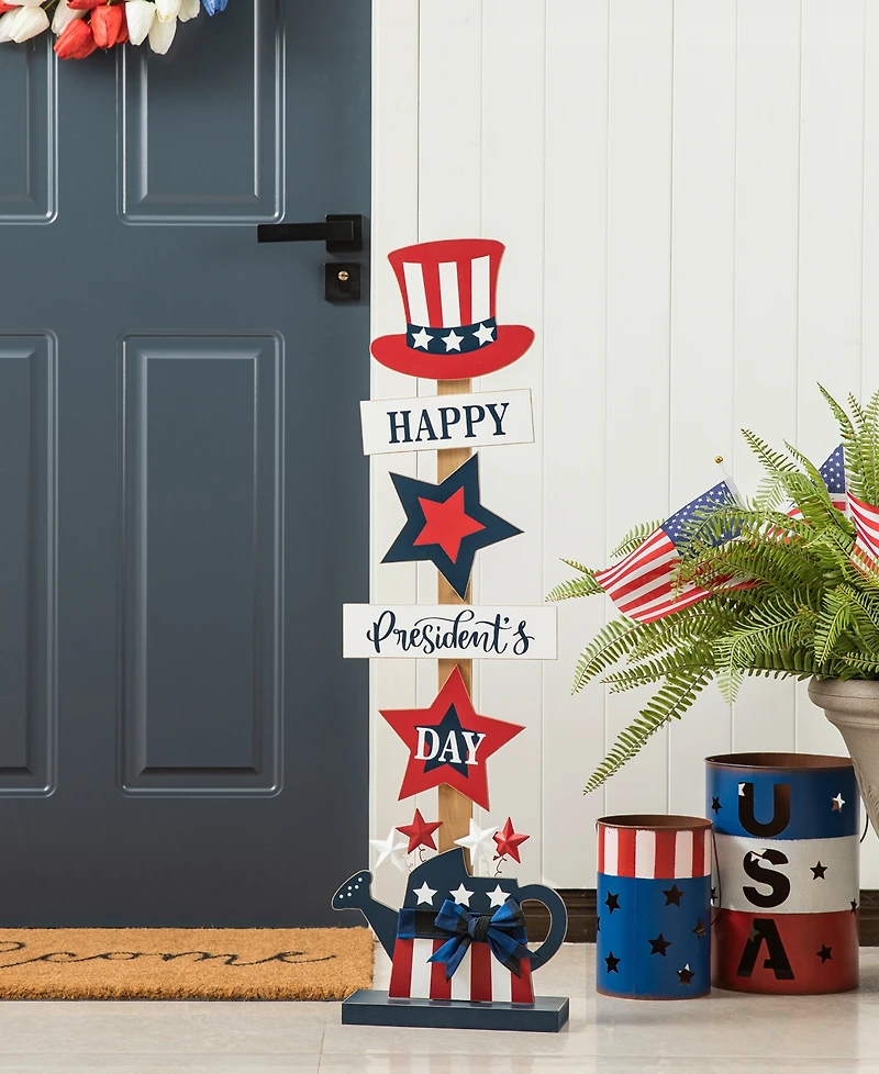Glitzhome 35.75" H Patriotic, Americana Wooden Top Hat Porch Sign