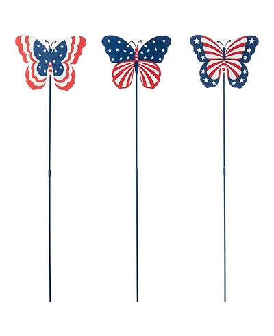 Glitzhome 24" H Set of 3 Patriotic, Americana Metal Butterflies Yard Stake