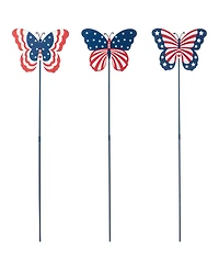 Glitzhome 24" H Set of 3 Patriotic, Americana Metal Butterflies Yard Stake