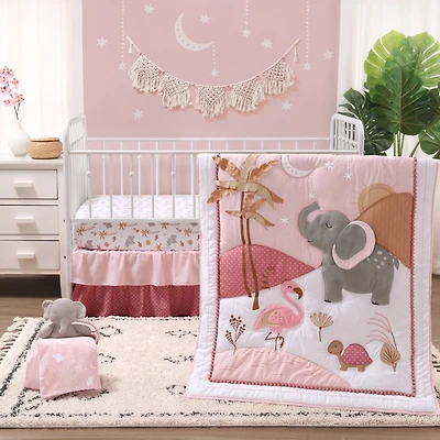 The Peanutshell Safari Oasis, Cotton Crib Bedding Set for Baby Girls, 4 Pieces