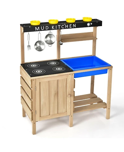Outdoor Mud Kids Kitchen Playset Wooden Pretend Play Toy with Kitchenware