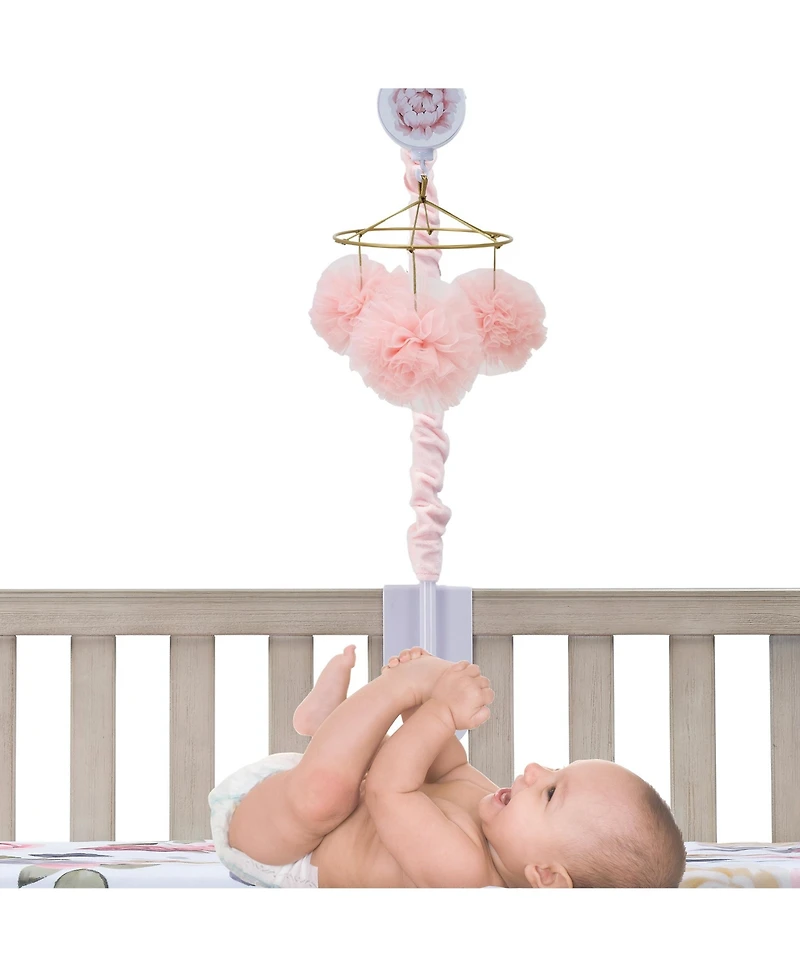 Lambs & Ivy Secret Garden Pink Pom Pom Musical Baby Crib Mobile Soother Toy