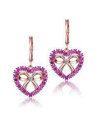 GiGiGirl Kids 18k Rose Gold Plated Hollow Heart Dangle Earrings with Red Cubic Zirconia and Infinity Ribbon