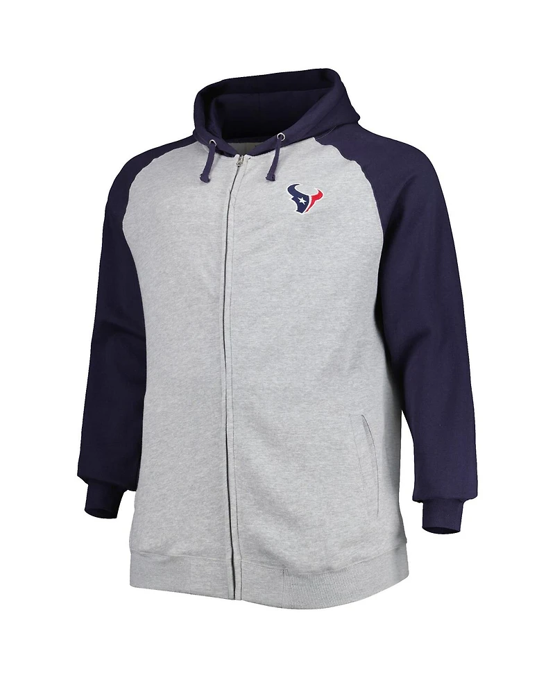 Men's Heather Gray Houston Texans Big and Tall Fleece Raglan Full-Zip Hoodie Jacket