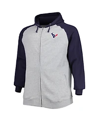 Men's Heather Gray Houston Texans Big and Tall Fleece Raglan Full-Zip Hoodie Jacket