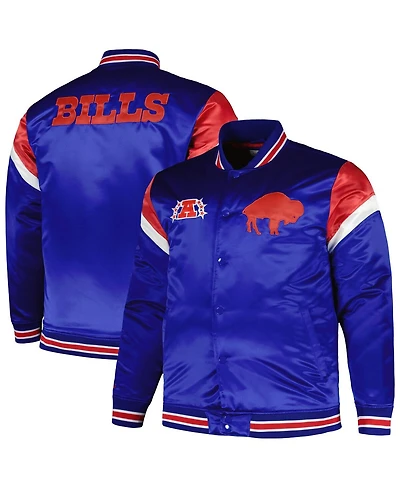 Men's Mitchell & Ness Royal Distressed Buffalo Bills Big and Tall Satin Full-Snap Jacket