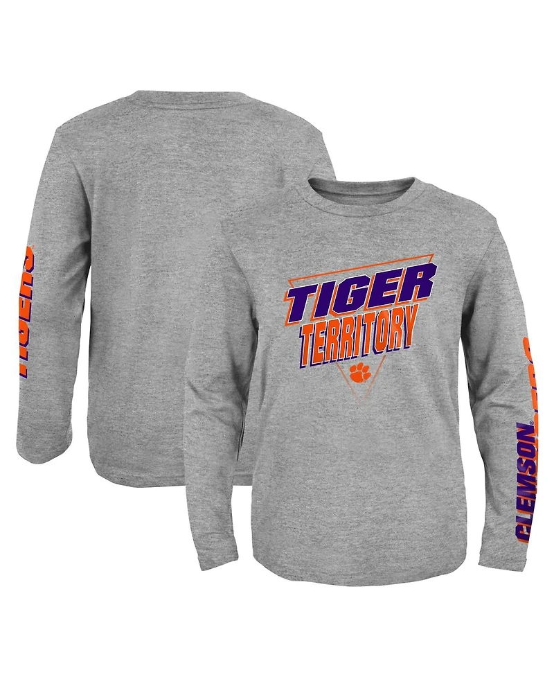 Big Boys Heather Gray Clemson Tigers 2-Hit For My Team Long Sleeve T-shirt