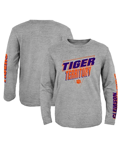 Big Boys Heather Gray Clemson Tigers 2-Hit For My Team Long Sleeve T-shirt