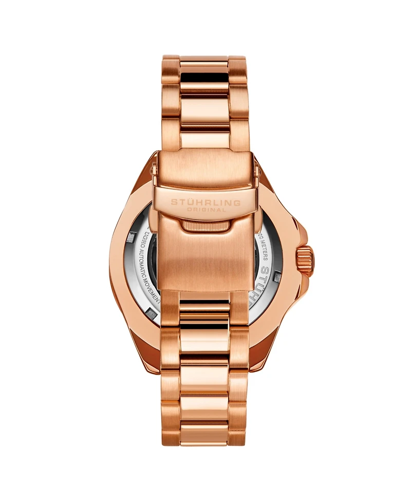 Men's Automatic Diver Watch, Gold Ip Case, Black Dial, Gold Ip Stainless Steel Bracelet