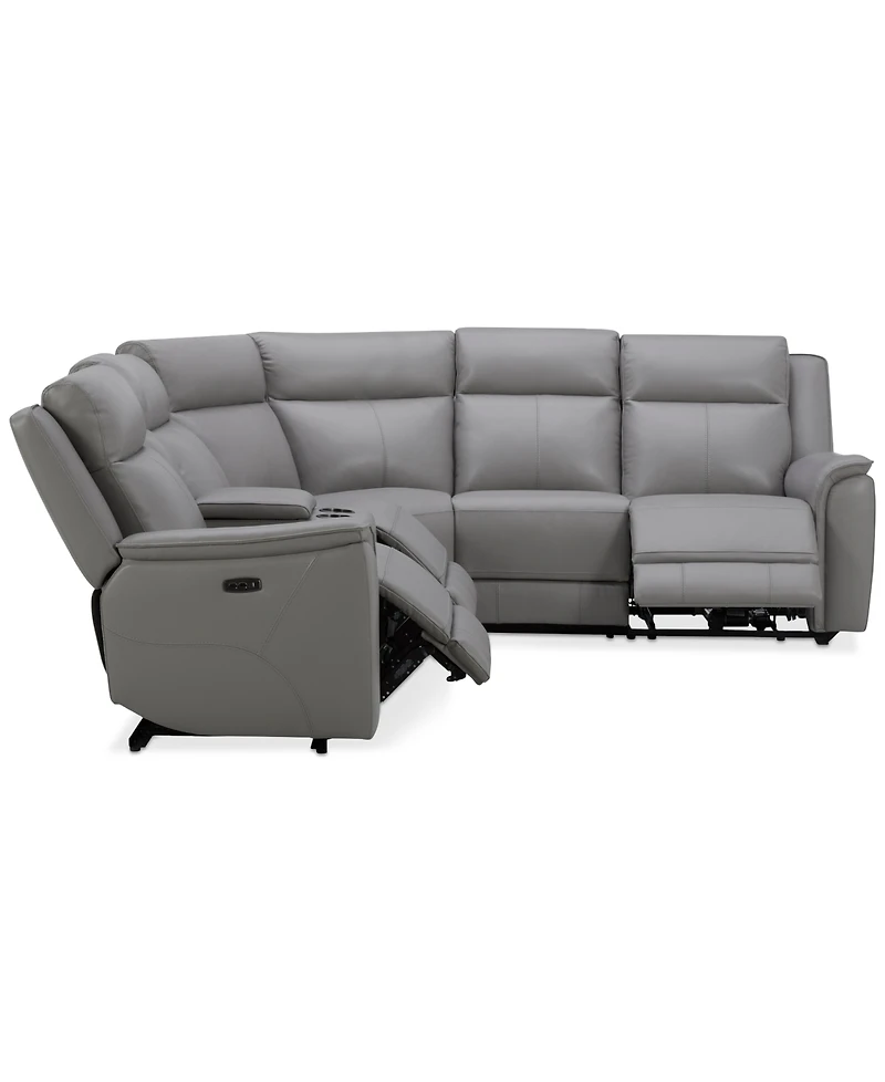 Addyson 117" 6-Pc. Leather Sectional with 3 Zero Gravity Recliners Power Headrests & 1 Console, Created for Macy's