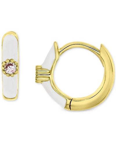 Cubic Zirconia & Enamel Small Hoop Earrings in 14k Gold-Plated Sterling Silver, 0.59"