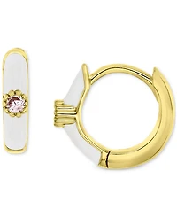 Cubic Zirconia & Enamel Small Hoop Earrings in 14k Gold-Plated Sterling Silver, 0.59"