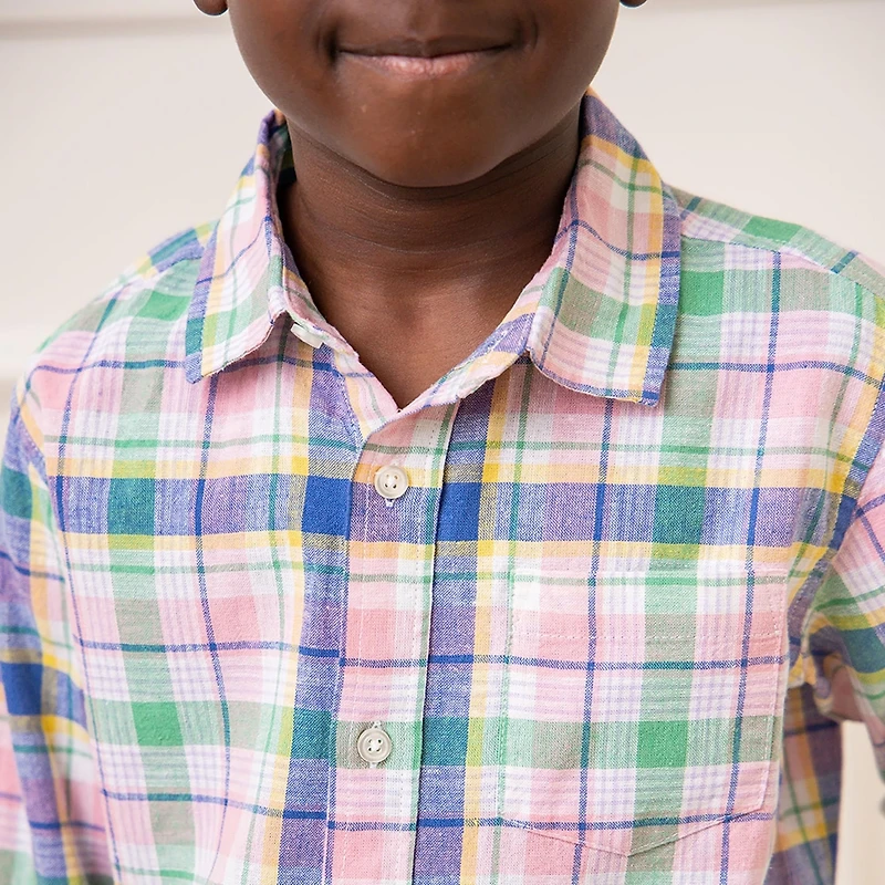 Hope & Henry Boys' Linen Long Sleeve Button Down Shirt - Kids