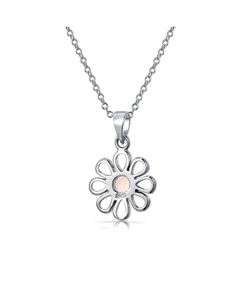 Bling Jewelry White Rainbow Opal Daisy Flower Pendant Necklace Sterling Silver October Stone