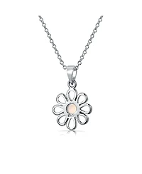 Bling Jewelry White Rainbow Opal Daisy Flower Pendant Necklace Sterling Silver October Stone