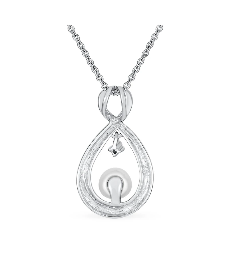Bling Jewelry Forever Knot Intertwined Cz Accented Infinity Teardrop Cultured Freshwater White Pearl Necklace Pendant Sterling Silver 16-18 Inch