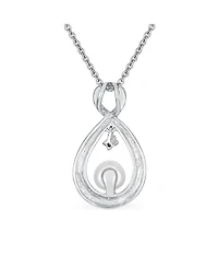 Bling Jewelry Forever Knot Intertwined Cz Accented Infinity Teardrop Cultured Freshwater White Pearl Necklace Pendant Sterling Silver 16-18 Inch