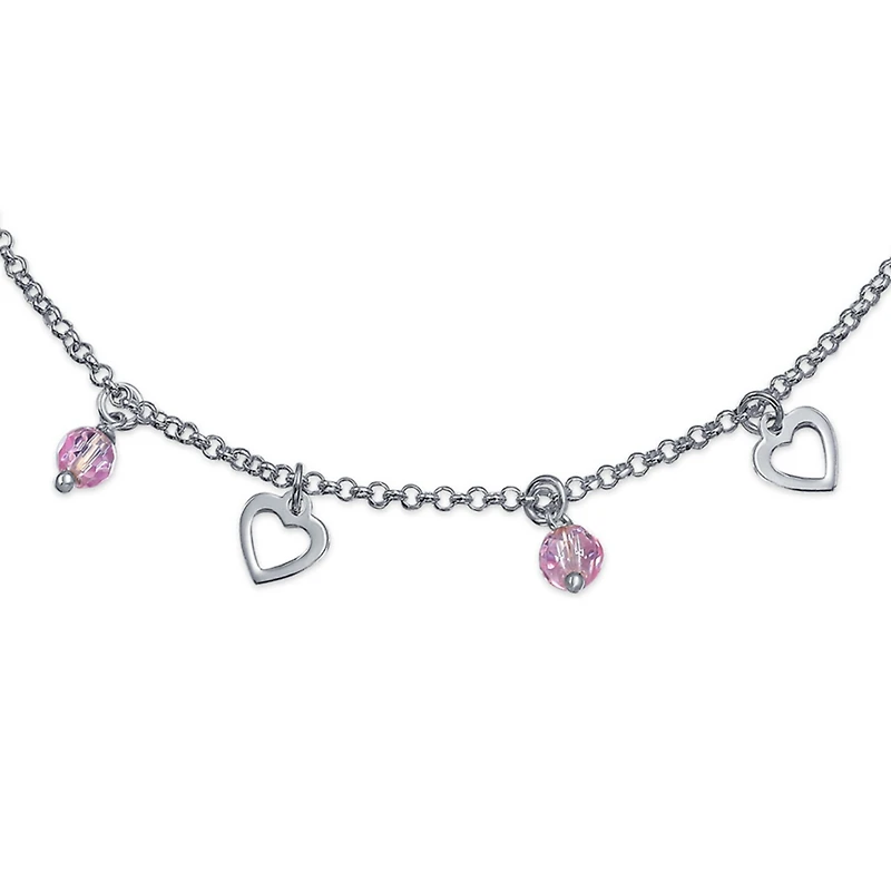 Bling Jewelry Multi Heart Crystal Pink Anklet Dangle Charms Anklet Ankle Bracelet Sterling Silver Adjustable 9 To 10 Inch With Extender