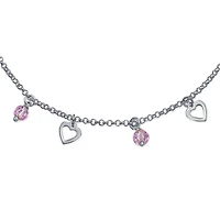 Bling Jewelry Multi Heart Crystal Pink Anklet Dangle Charms Anklet Ankle Bracelet Sterling Silver Adjustable 9 To 10 Inch With Extender