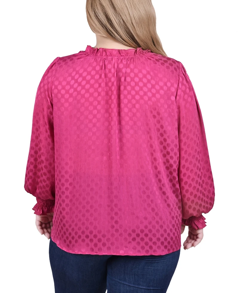 Ny Collection Plus Long Sleeve Smocked Cuff Blouse