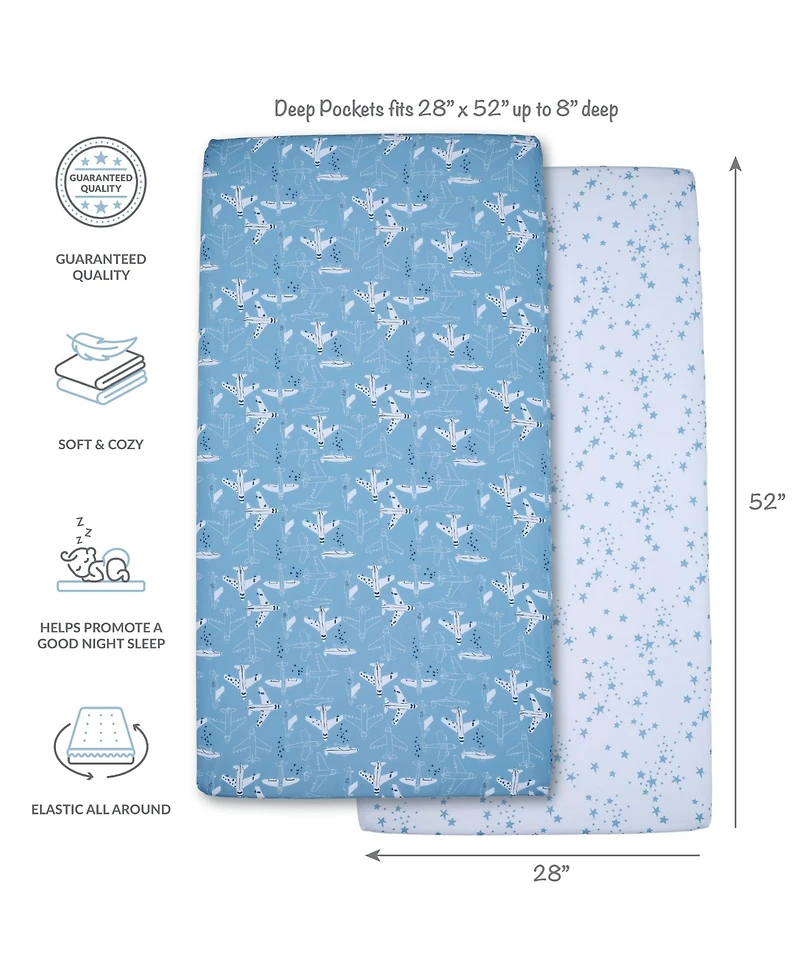 Bedtime Originals Airplane/Stars Aviation 2-Pack Fitted Crib/Toddler Sheet Set