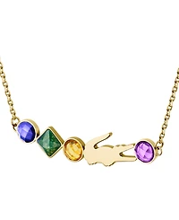 Lacoste Gold-Tone Deva Multicolor Stone Pendant Necklace, 17" + 2" extender