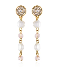 T Tahari Imitation Pearl and Light Pink Bead Dangle Earrings