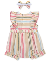 Baby Essentials Girls Striped Romper and Headband, 2 Piece Set