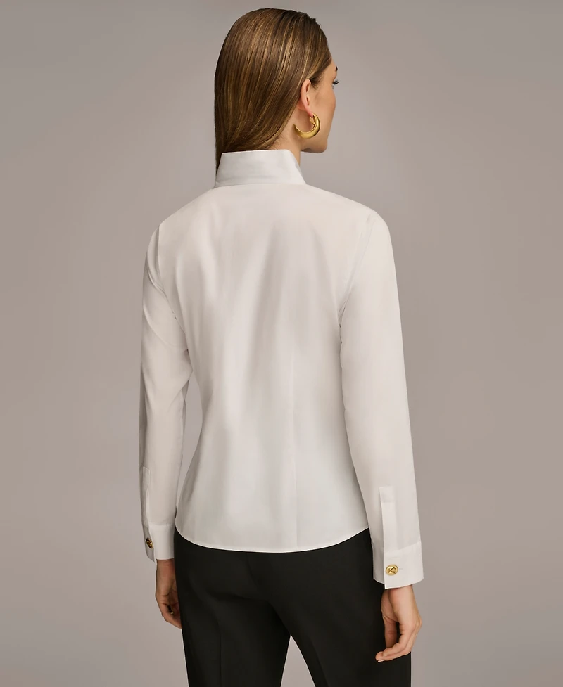 Donna Karan New York Women's Stand Collar Button Front Cotton Shirt