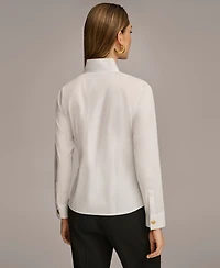 Donna Karan New York Women's Stand Collar Button Front Cotton Shirt