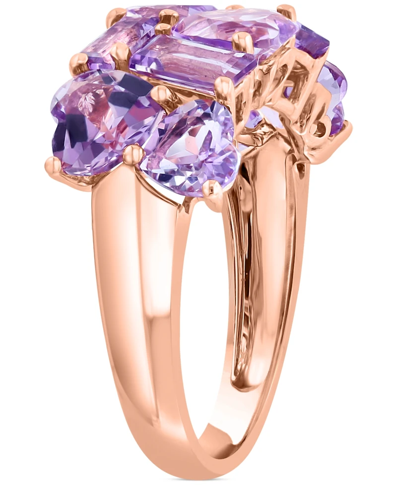 Effy Amethyst (7/8 ct. t.w.) & Pink Amethyst (4 ct. t.w.) Heart & Baguette Cluster Ring in 14k Rose Gold