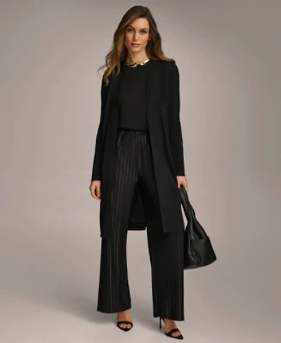 Donna Karan Tie Front Long Cardigan Pleated Pull On Pant