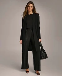 Donna Karan Tie Front Long Cardigan Pleated Pull On Pant