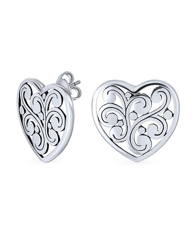 Bling Jewelry Swirl Filigree Scroll Heart Shaped Stud Earrings Sterling Silver