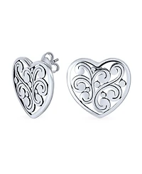Bling Jewelry Swirl Filigree Scroll Heart Shaped Stud Earrings Sterling Silver