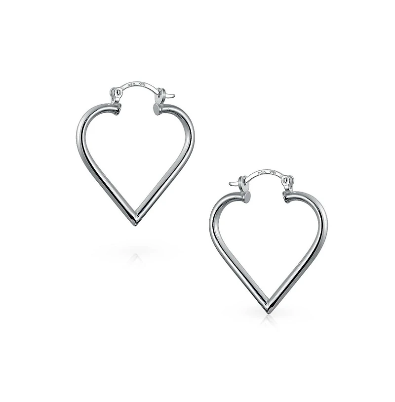 Bling Jewelry Large Heart Shaped Tube Big Hoop Earrings Sterling Silver Hinged Notched Post