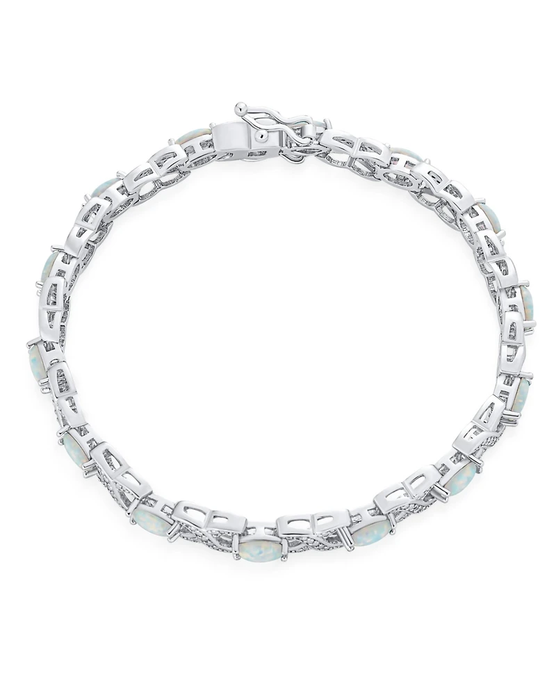 Bling Jewelry White Synthetic Opal Milgrain Infinity Tennis Bracelet Sterling Silver 8 Inches