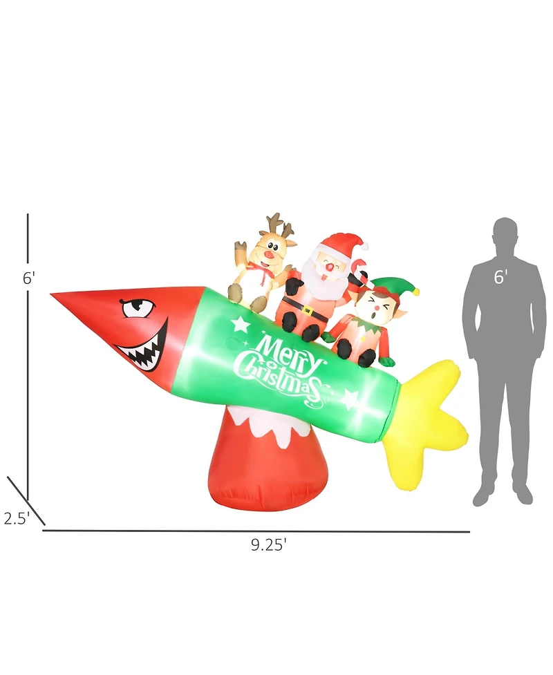 Homcom 9' Inflatable Christmas Rocket with Santa Claus, Led Yard Display