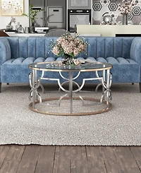 Furniture of America 36" Metal, Glass Camille Modern Round Glass Top Coffee Table