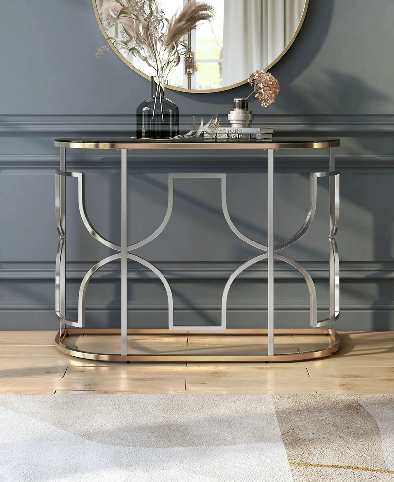Furniture of America 42" Metal, Glass Camille Modern Semi-Circle Glass Top Sofa Table