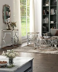 Furniture of America 3-Piece Metal, Glass Camille Modern Tempered Glass Top Table Set