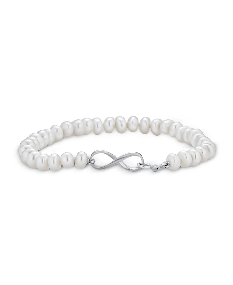 Bling Jewelry Love Knot White Freshwater Cultured Button Pearl Infinity Bracelet Prom Sterling Silver