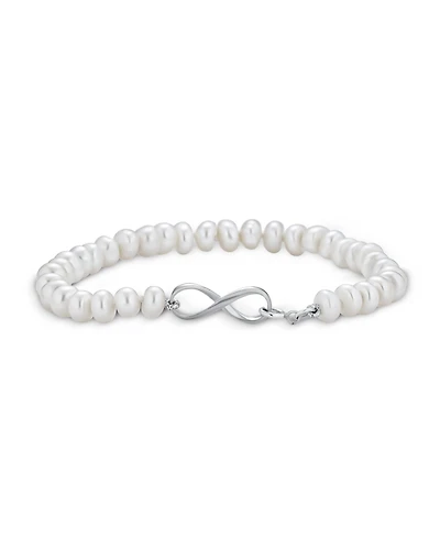 Bling Jewelry Love Knot White Freshwater Cultured Button Pearl Infinity Bracelet Prom Sterling Silver