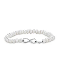 Bling Jewelry Love Knot White Freshwater Cultured Button Pearl Infinity Bracelet Prom Sterling Silver