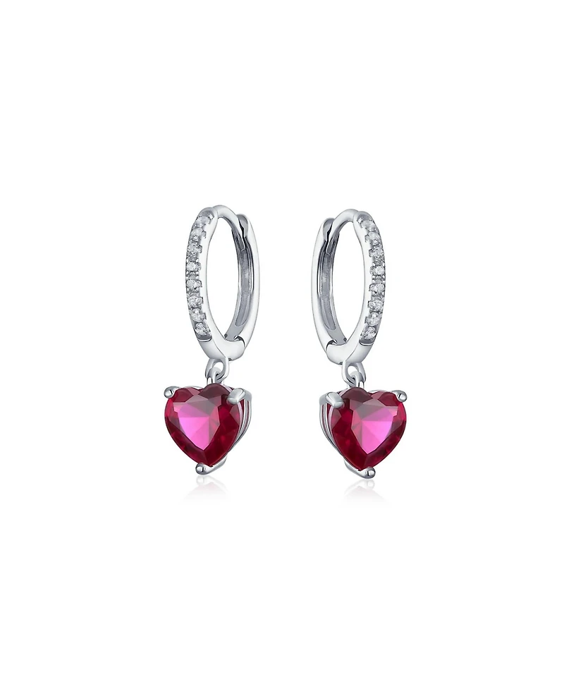 Bling Jewelry Fuchsia Pink Cubic Zirconia Cz Heart Huggie Hoop Lever back Dangling Earrings Sterling Silver Cz Accent