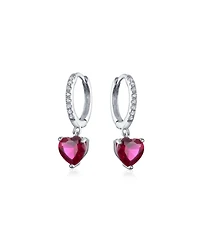 Bling Jewelry Fuchsia Pink Cubic Zirconia Cz Heart Huggie Hoop Lever back Dangling Earrings Sterling Silver Cz Accent